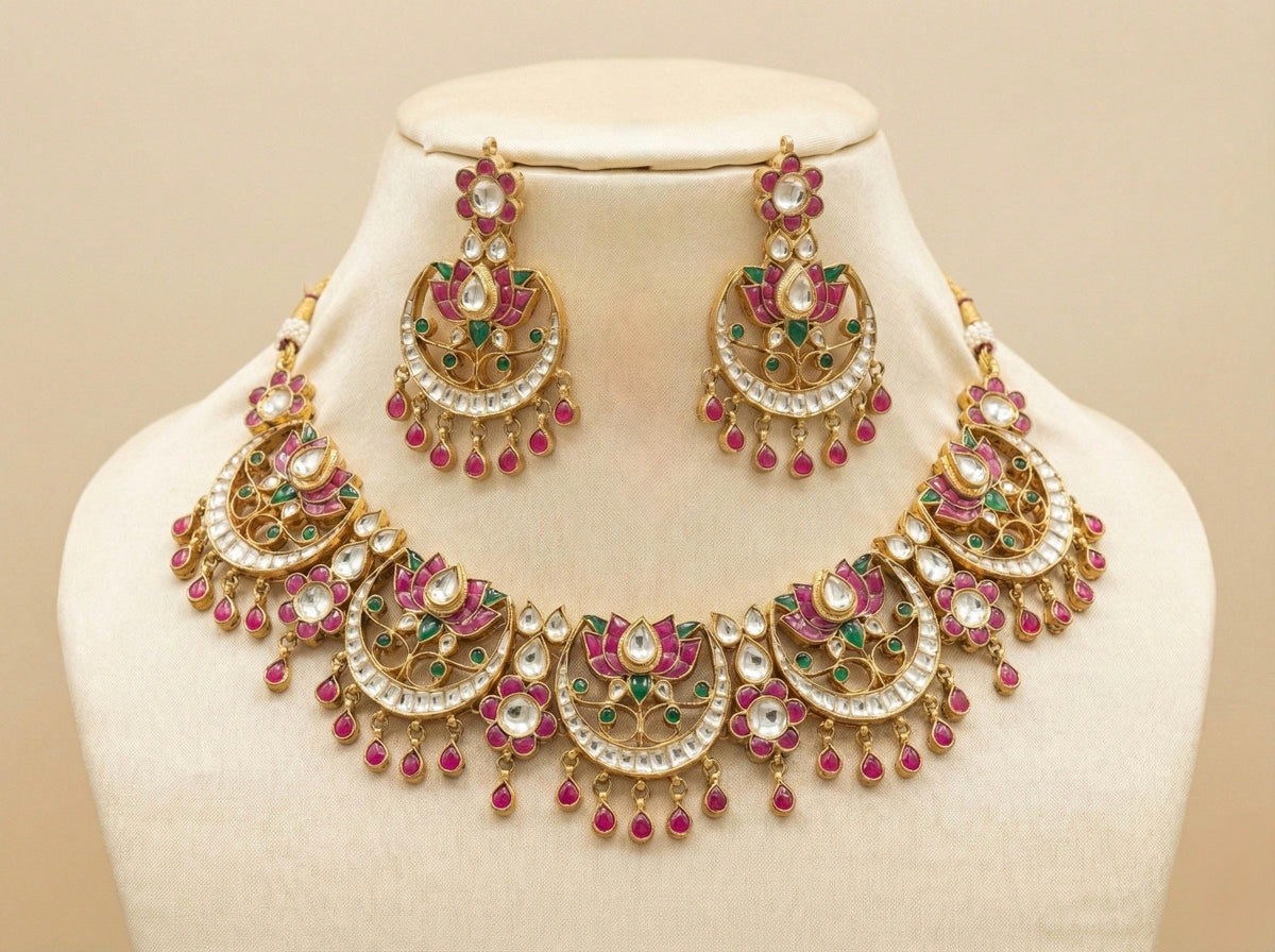 Kundan Choker Necklace with Earring | Gold Plated Chandbali Earrings | South Indian Jewelry