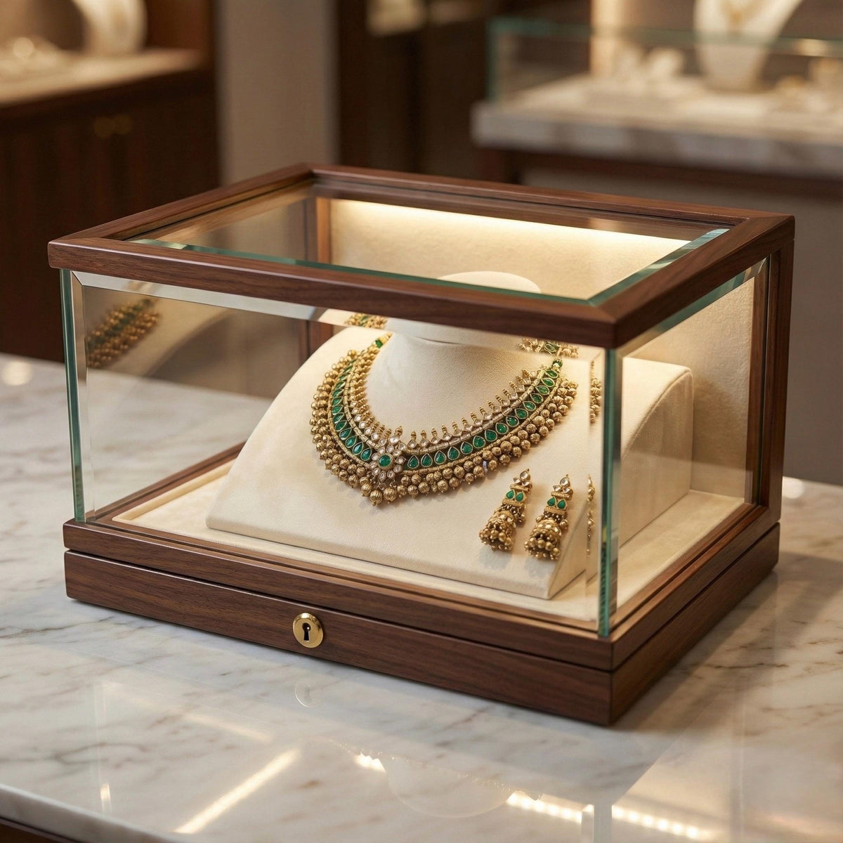 Kundan Choker Necklace Set, Traditional Green Tussi Style, Indian Ethnic Jewelry, Antique Gold Finish