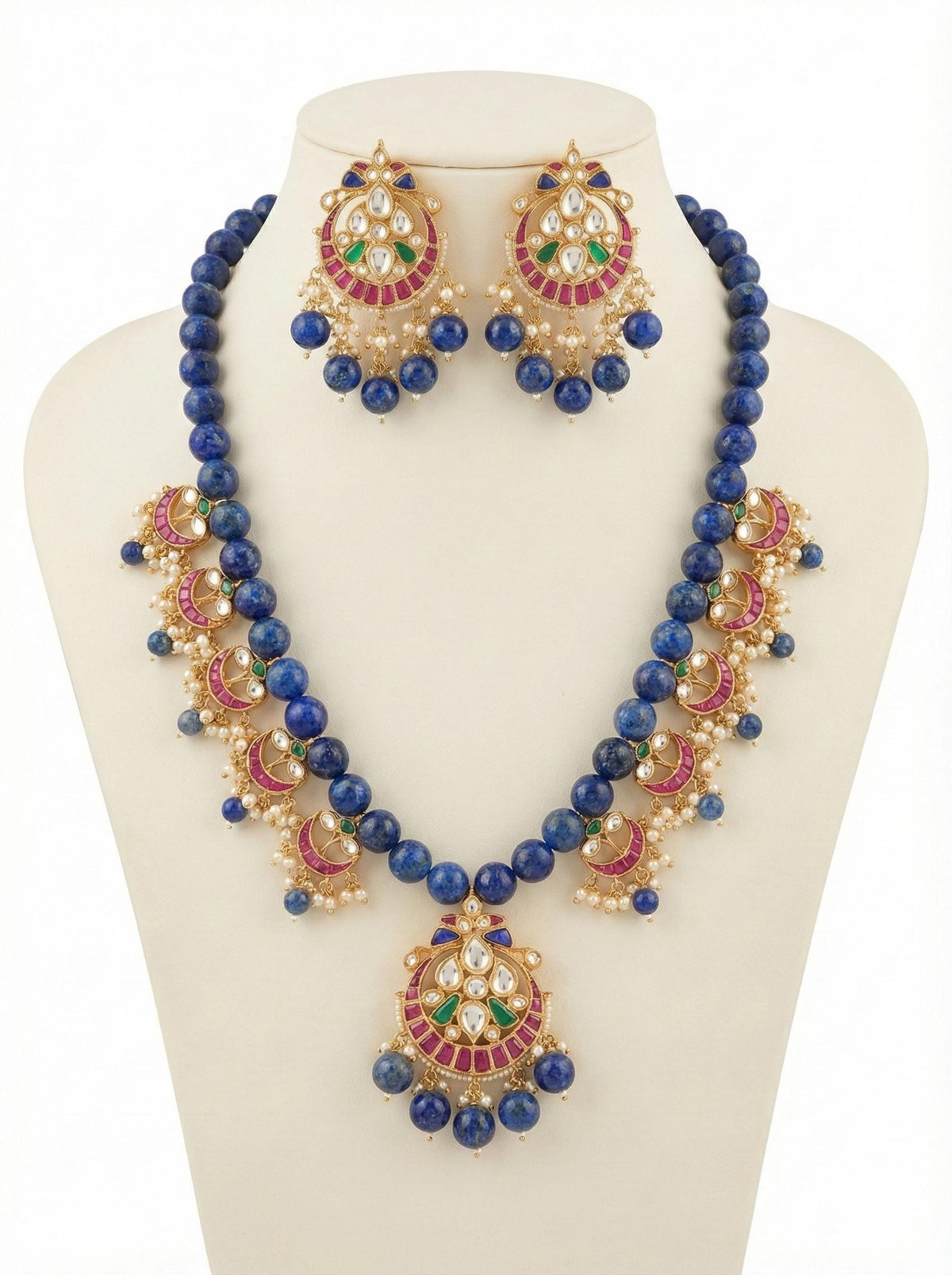 Handmade Kundan Jewelry Set | Blue Lapis with Chandbali Earrings | Gold Plated Designer Necklace