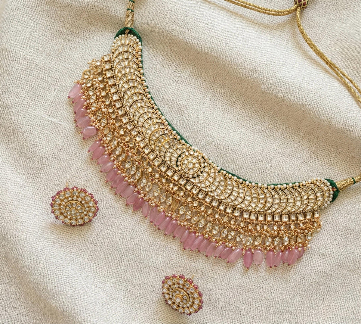 Kundan Jewellery Set with Earrings, Gold Plated Choker Necklace, Traditional Indian Wedding Sets