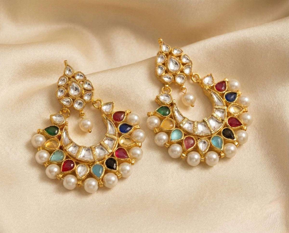 Kundan Chandbali Earrings, Indian Wedding Jewelry