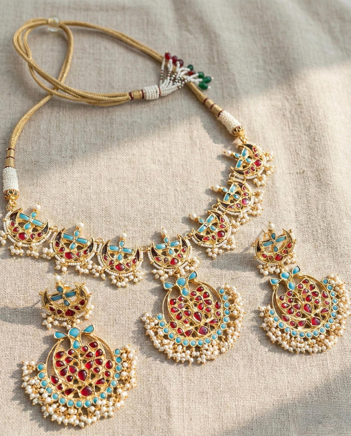 Kundan Jewelry Set | Indian Turquoise Necklace | Handmade Chandbali Earrings