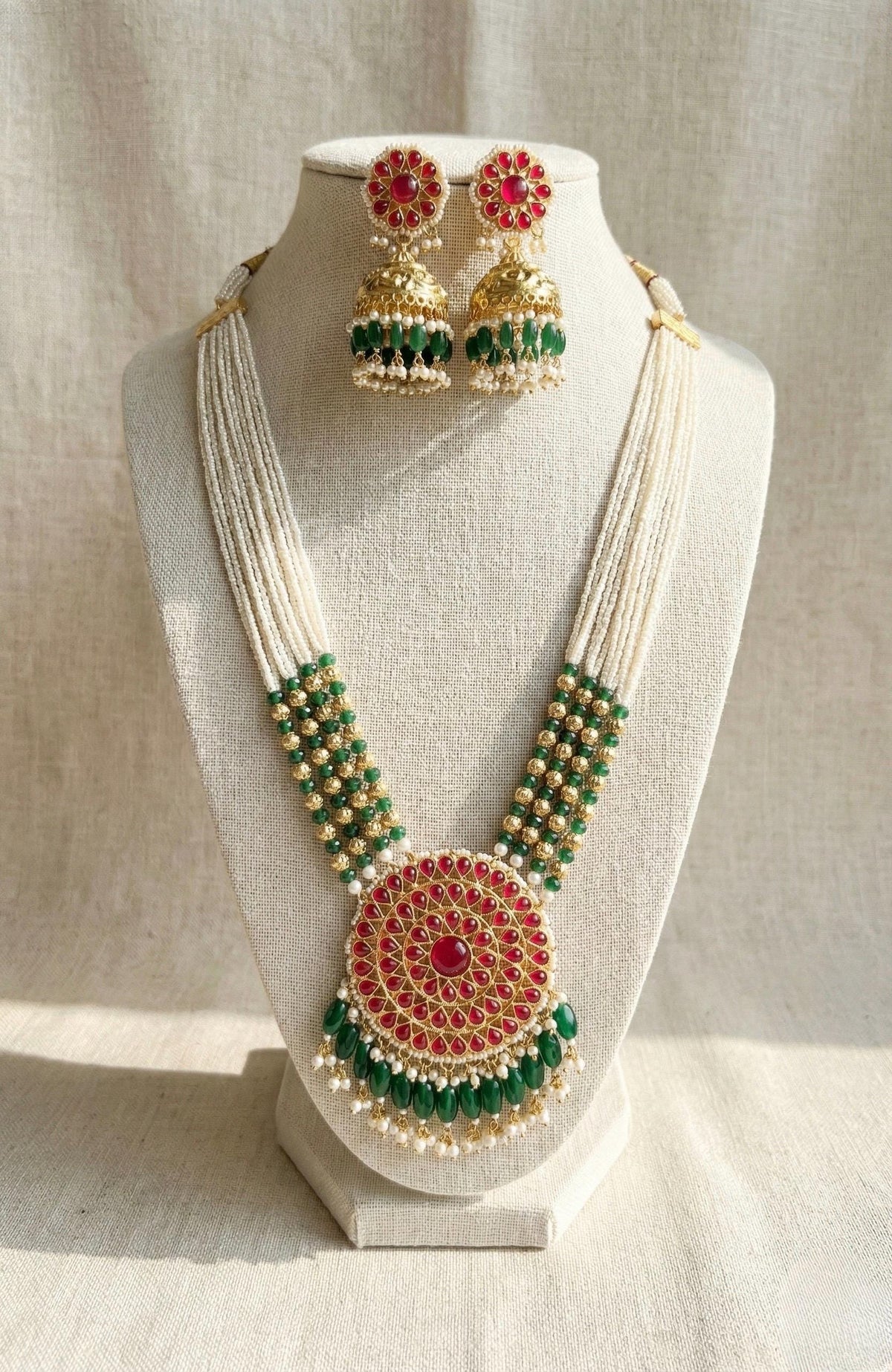 Kundan Necklace & Jhumka Earrings Set, 22K Gold Plated, South Indian Jewelry