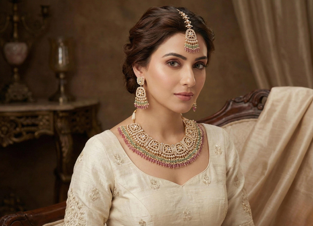 Kundan Polki Choker Set | 22K Gold Plated Indian Bridal Jewelry