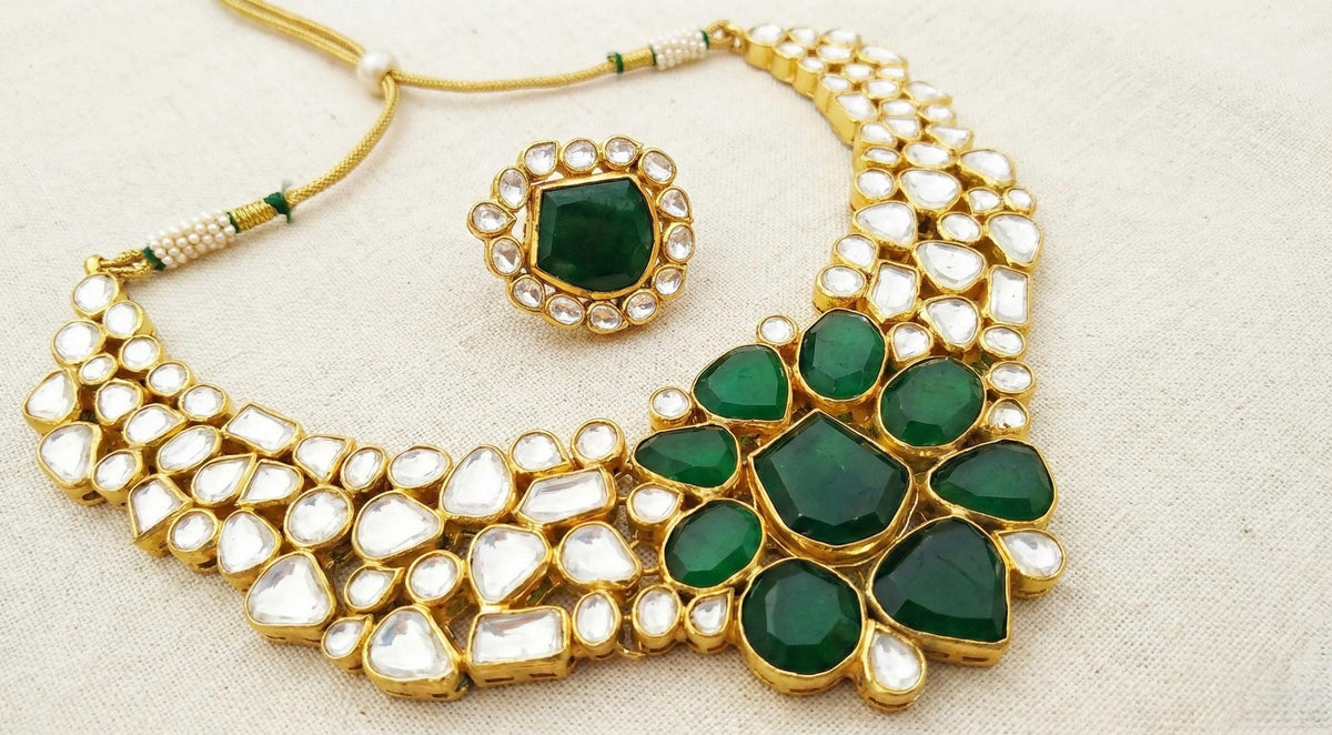 Handmade Kundan Choker Set, 22K Gold Plated, Indian Bridal Jewelry