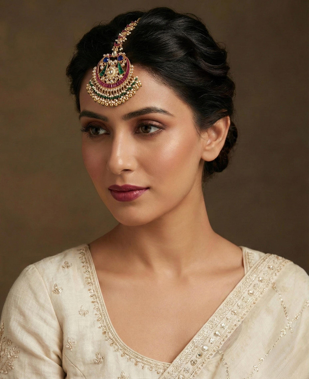 Handmade Kundan Maang tikka: Gold Plated Indian Bridal Tikka,passa,sheeshphool