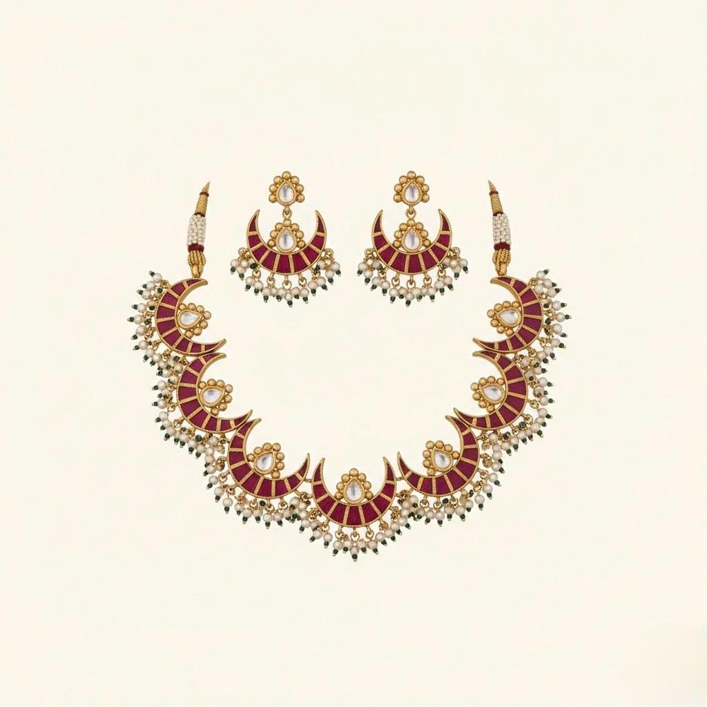 Gold Plated Kundan Choker Necklace Set, Indian Bridal Jewelry, Handmade Earrings