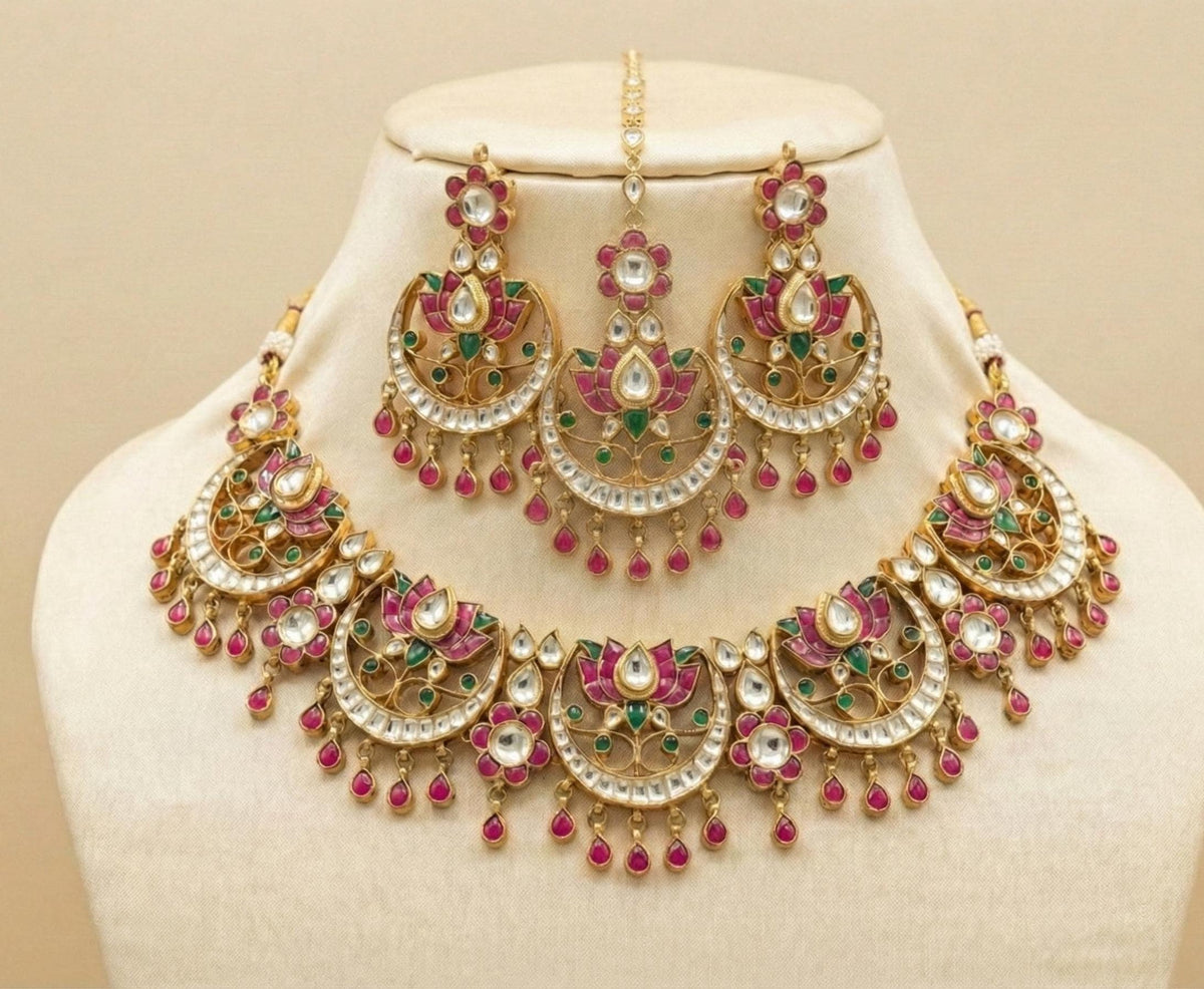 Kundan Choker Necklace with Earring | Gold Plated Chandbali Earrings | South Indian Jewelry