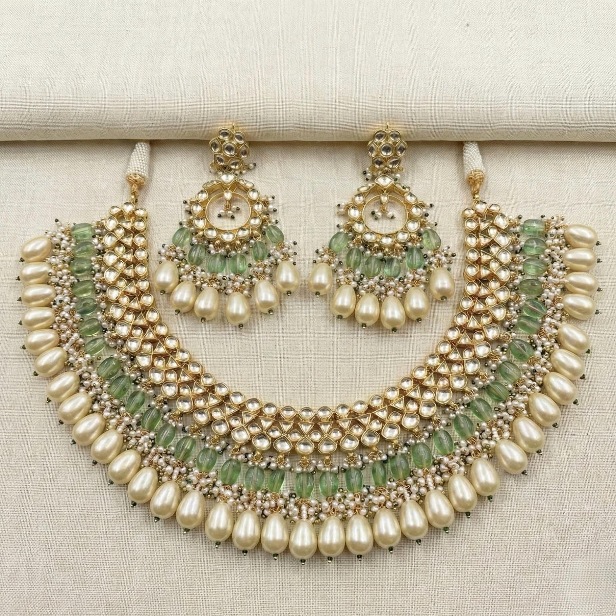 Kundan Choker Jewelry Set, Green and Gold Indian Bridal Necklace