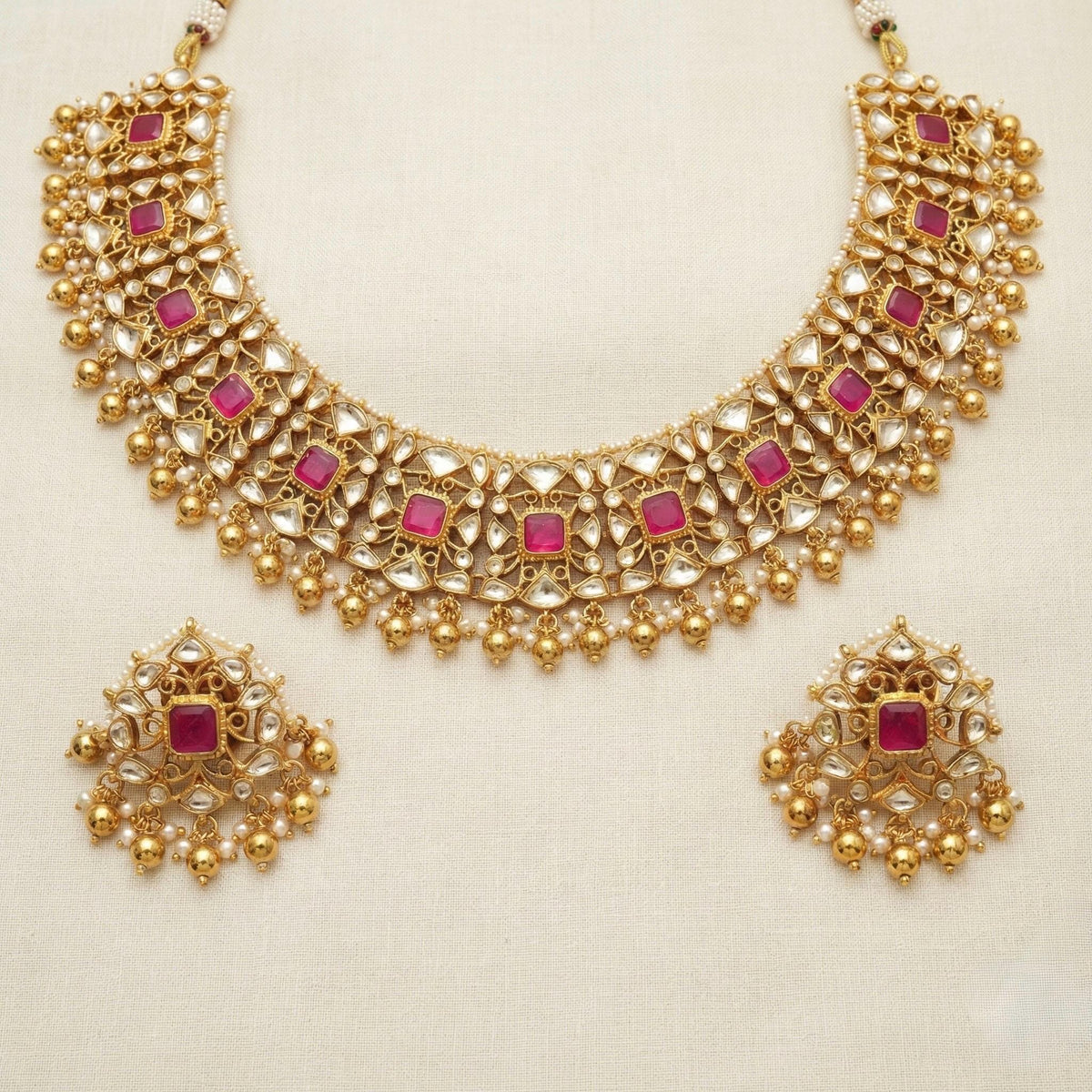 Handmade Kundan Jewellery Set, Pink Choker Necklace with Earrings
