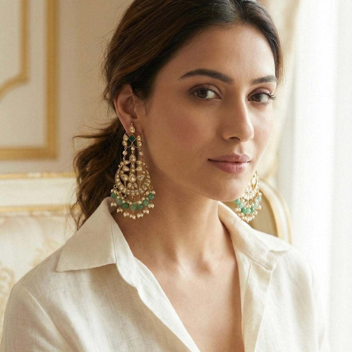 Kundan Chandbali Earrings | Gold Plated Indian Ethnic Jewelry