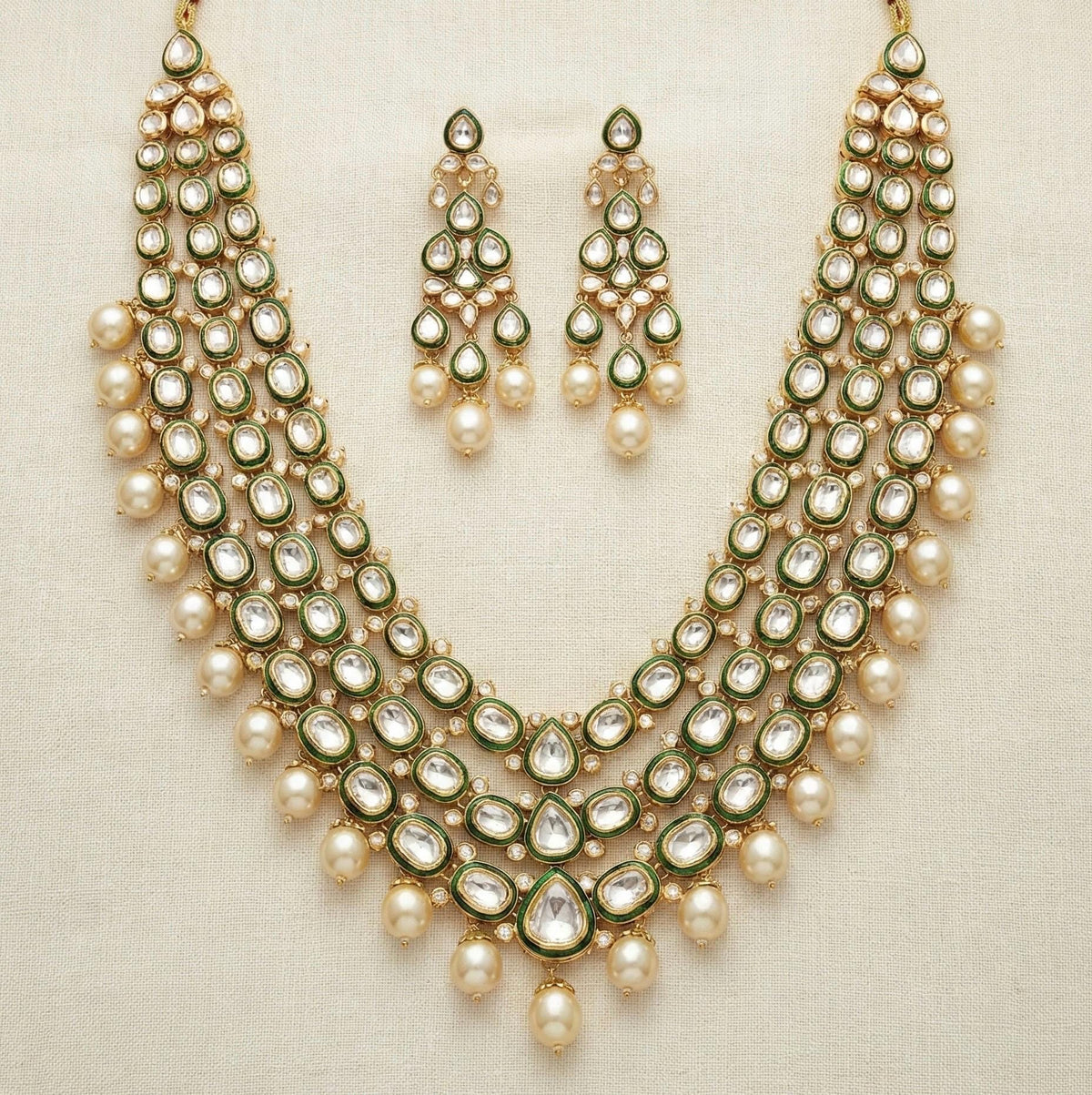 Handmade Kundan Necklace Set with Earrings, Gold Plated Indian Bridal Jewelry, Traditional Wedding Statement