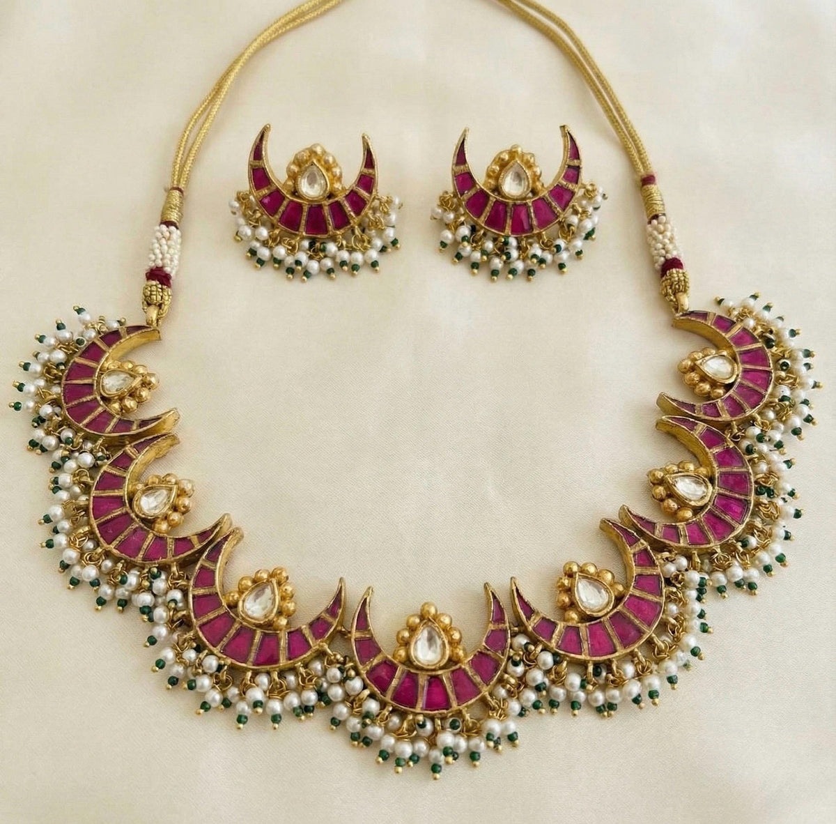 Gold Plated Kundan Choker Necklace Set, Indian Bridal Jewelry, Handmade Earrings