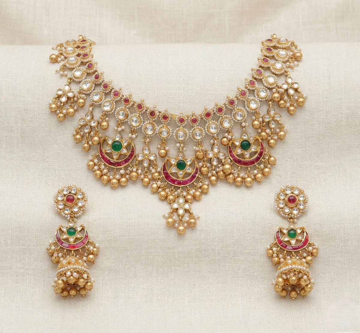 Kundan Choker Necklace Set | Indian Wedding Jewelry | Handmade Chandbali Earrings