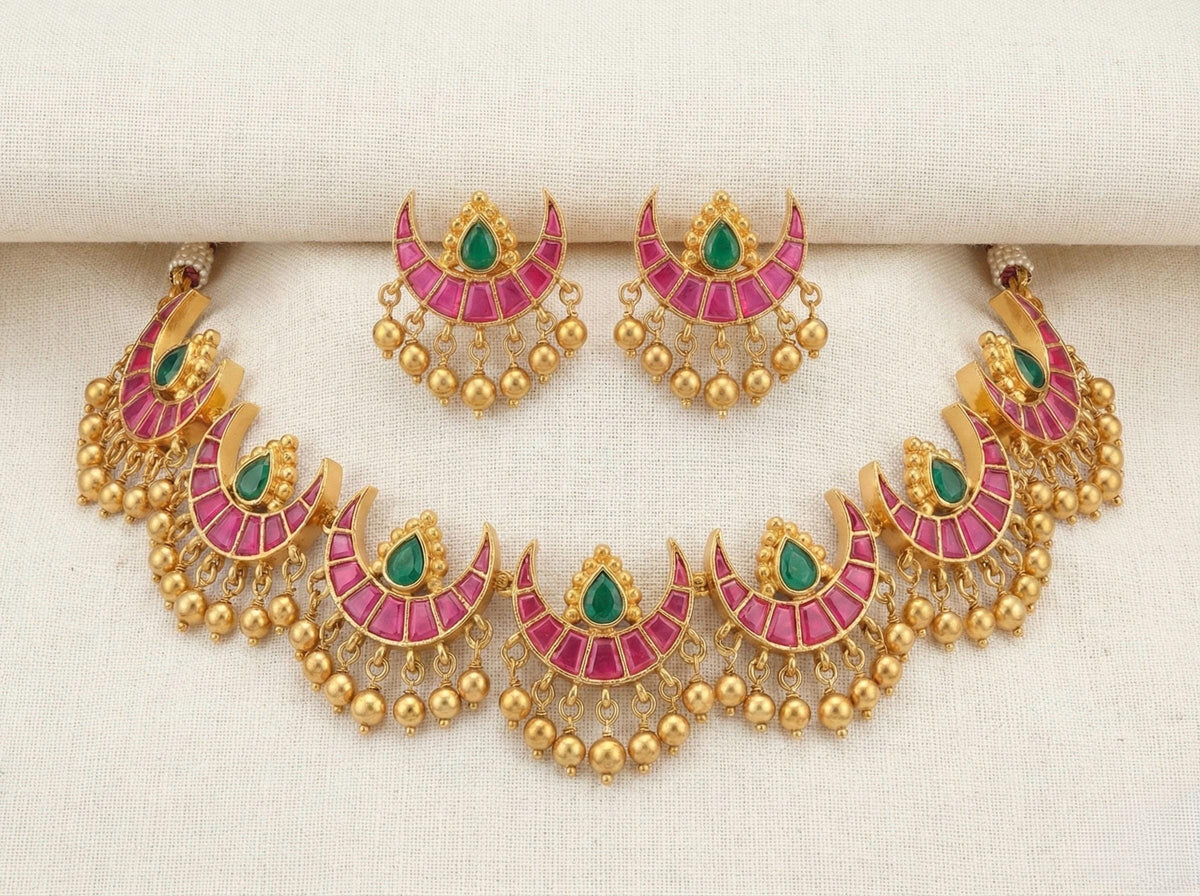 Handmade Kundan Choker, Gold Plated Bridal Jewelry, South Indian Wedding Necklace