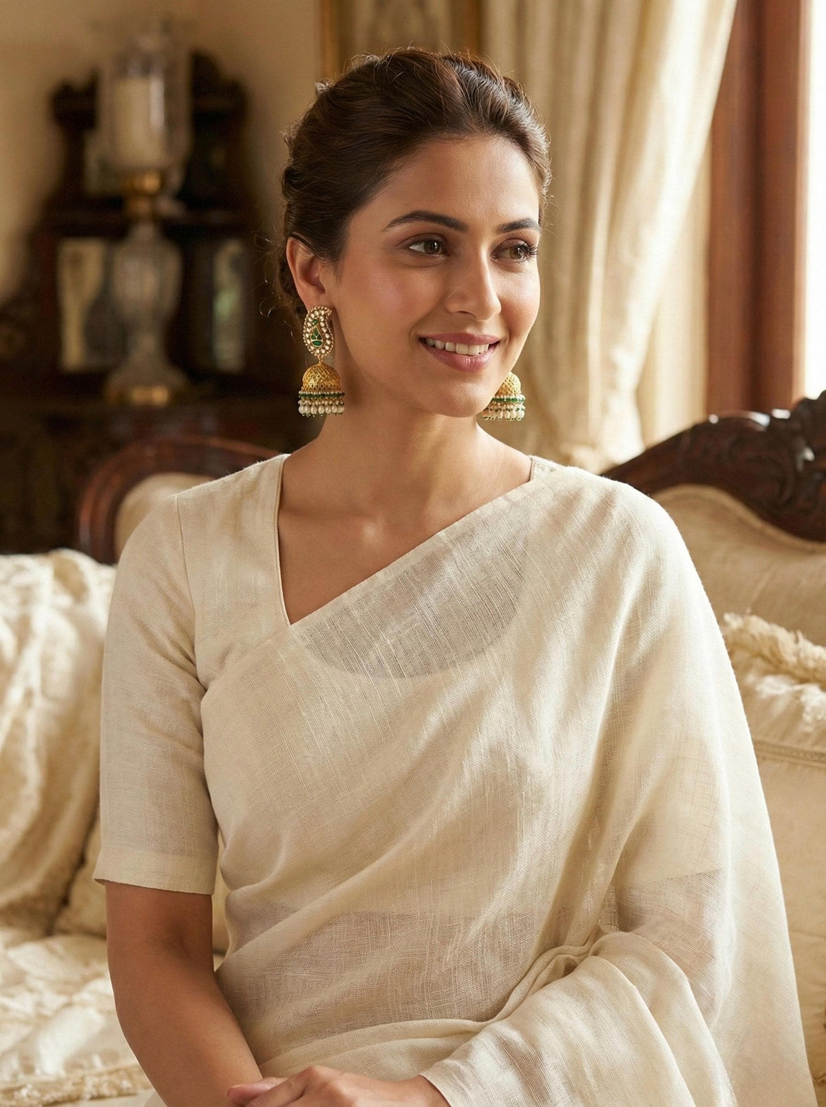 Kundan Jhumki Earring, Antique Gold Finish, Indian Traditional Jewelry, Ethnic Bridal Earrings