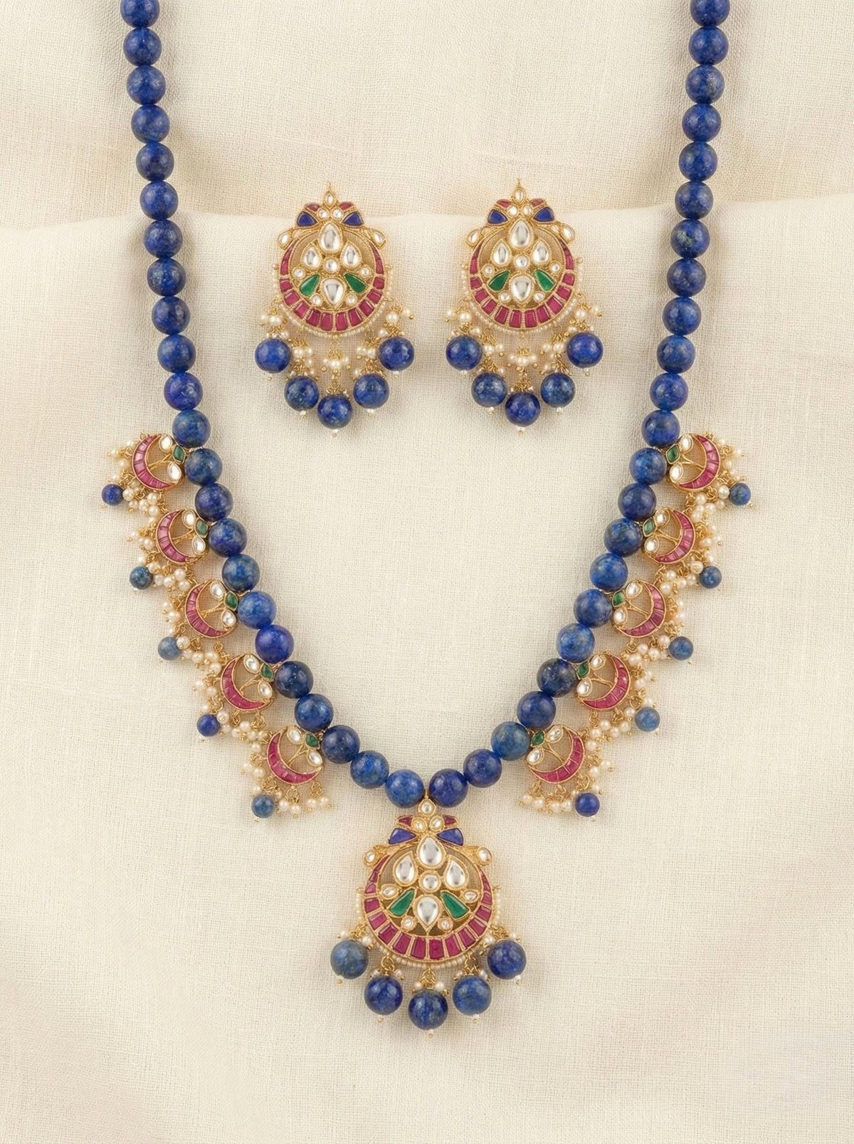 Handmade Kundan Jewelry Set | Blue Lapis with Chandbali Earrings | Gold Plated Designer Necklace