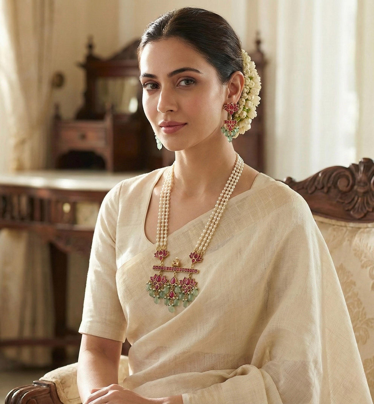 Kundan Jewelry Set, Indian Handmade Pendant Necklace with Earrings