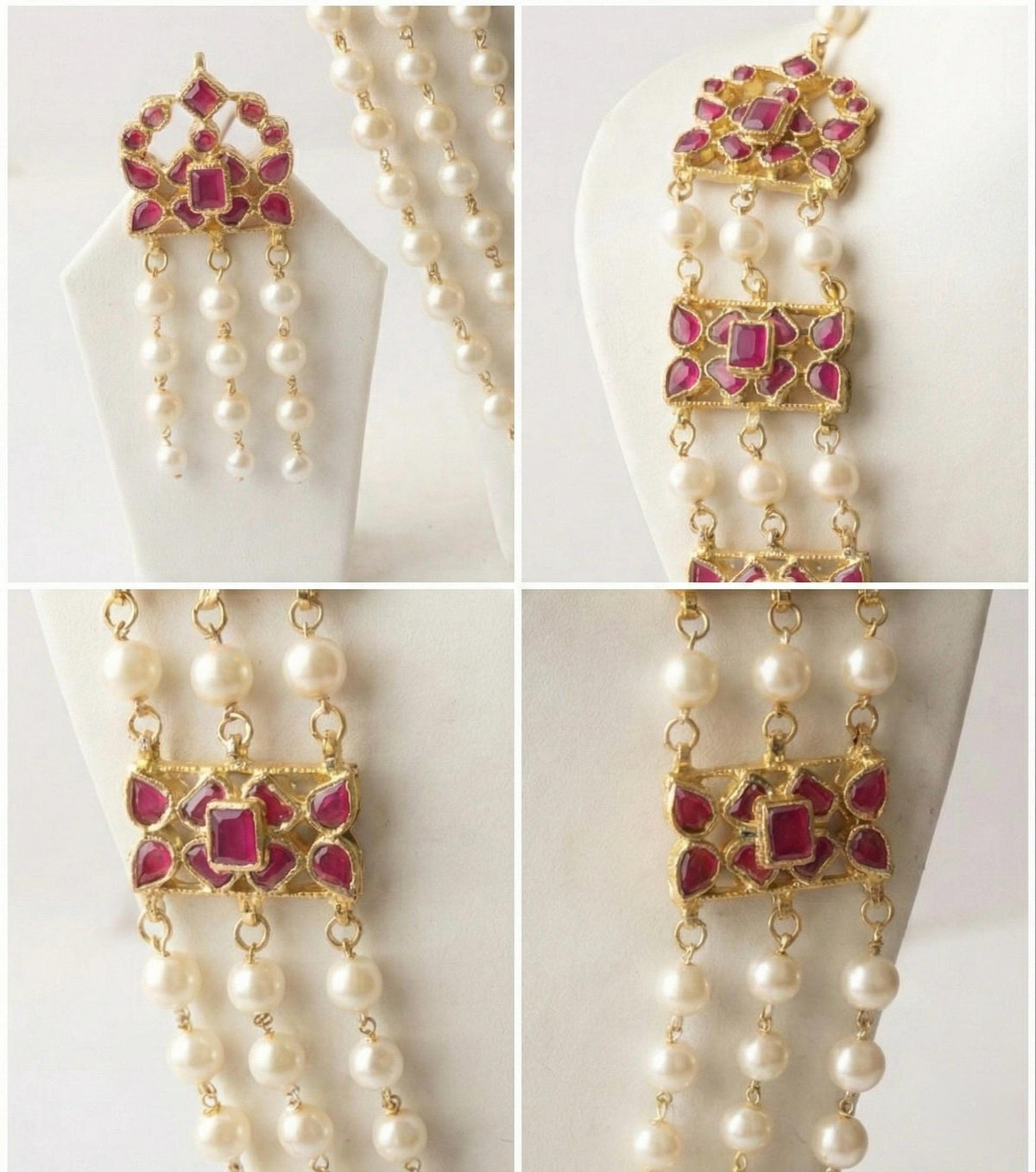 Kundan Pearl Mala Necklace | South Indian Bridal Jewelry Set | Gold Plated Wedding Accessories