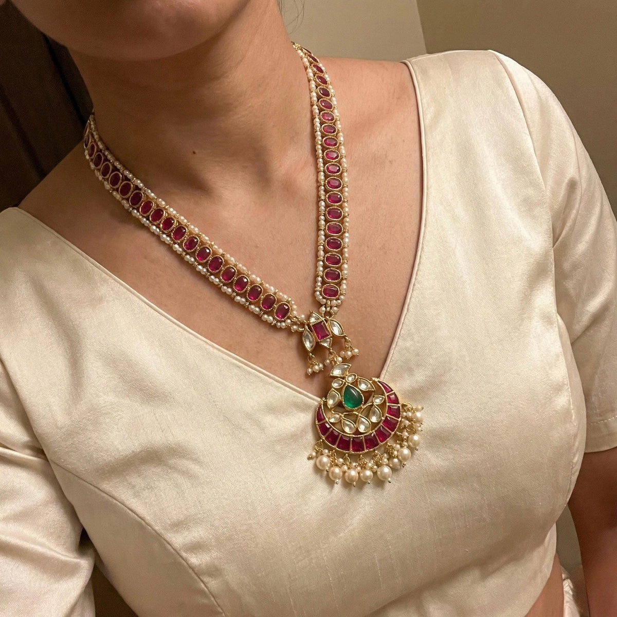 Kundan Bridal Jewelry Set, Gold Plated Necklace & Chandbali Earrings