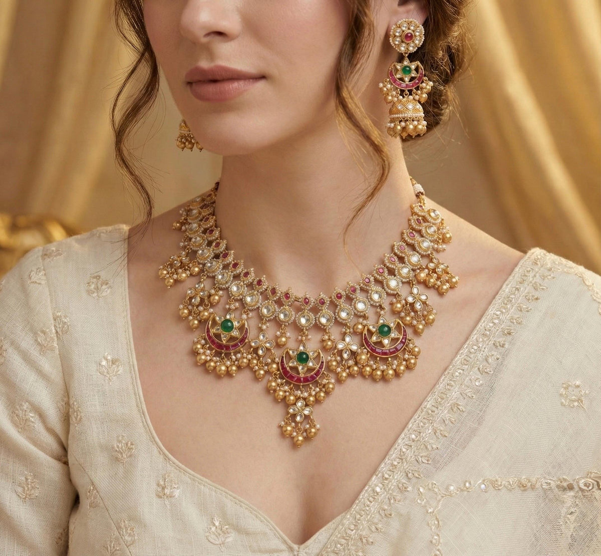 Kundan Choker Necklace Set | Indian Wedding Jewelry | Handmade Chandbali Earrings