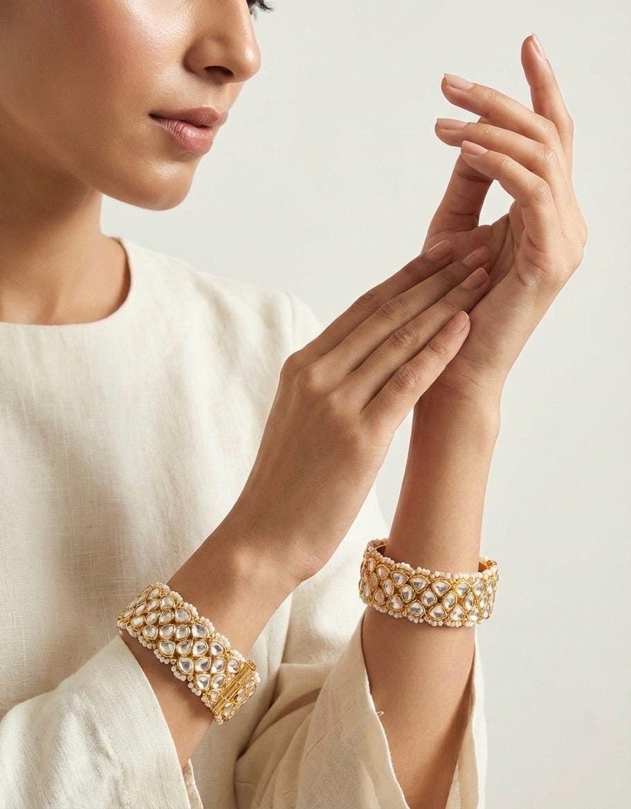 Handmade Kundan Bridal Bangle Set, Indian Wedding Jewelry
