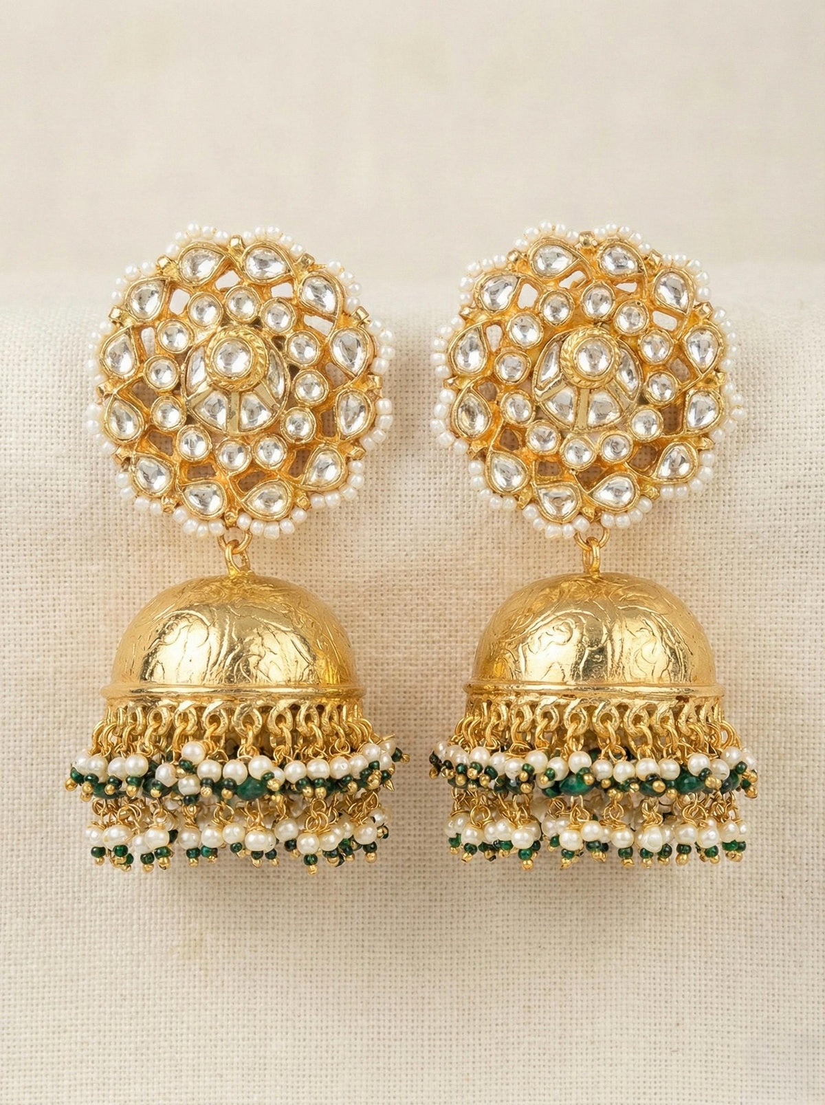 Kundan Earrings, Antique Gold Finish Jhumki, Indian Ethnic Jewelry