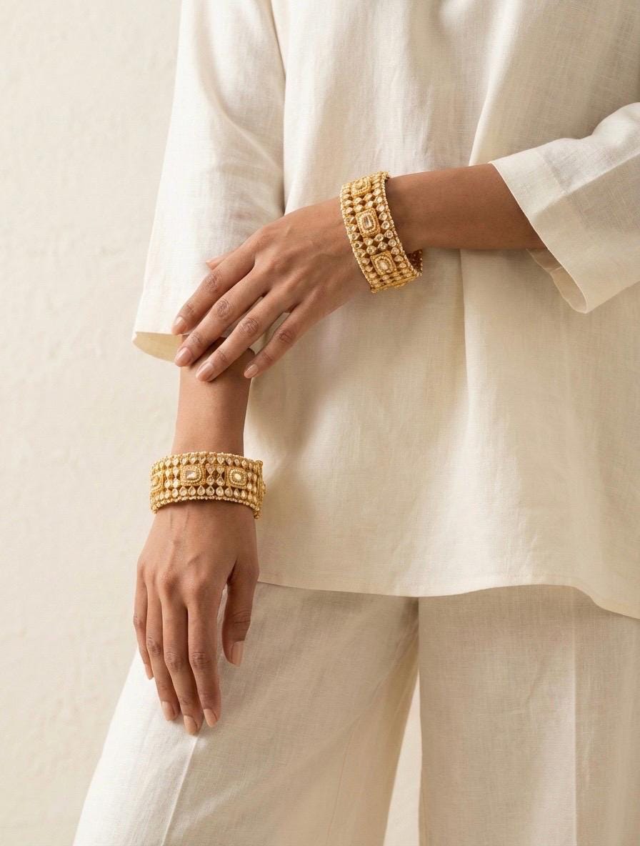 Kundan Bangle Set,Handmade Bridal Bracelet pair, Gold Plated Indian Bridal Jewelry