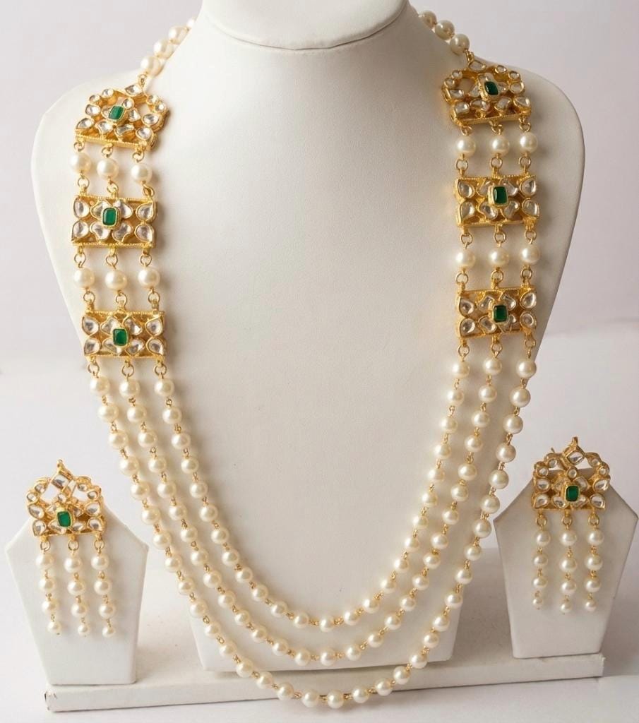 Kundan Pearl Mala Necklace | Indian Bridal Jewellery Set | Women’s Fashion Accessories