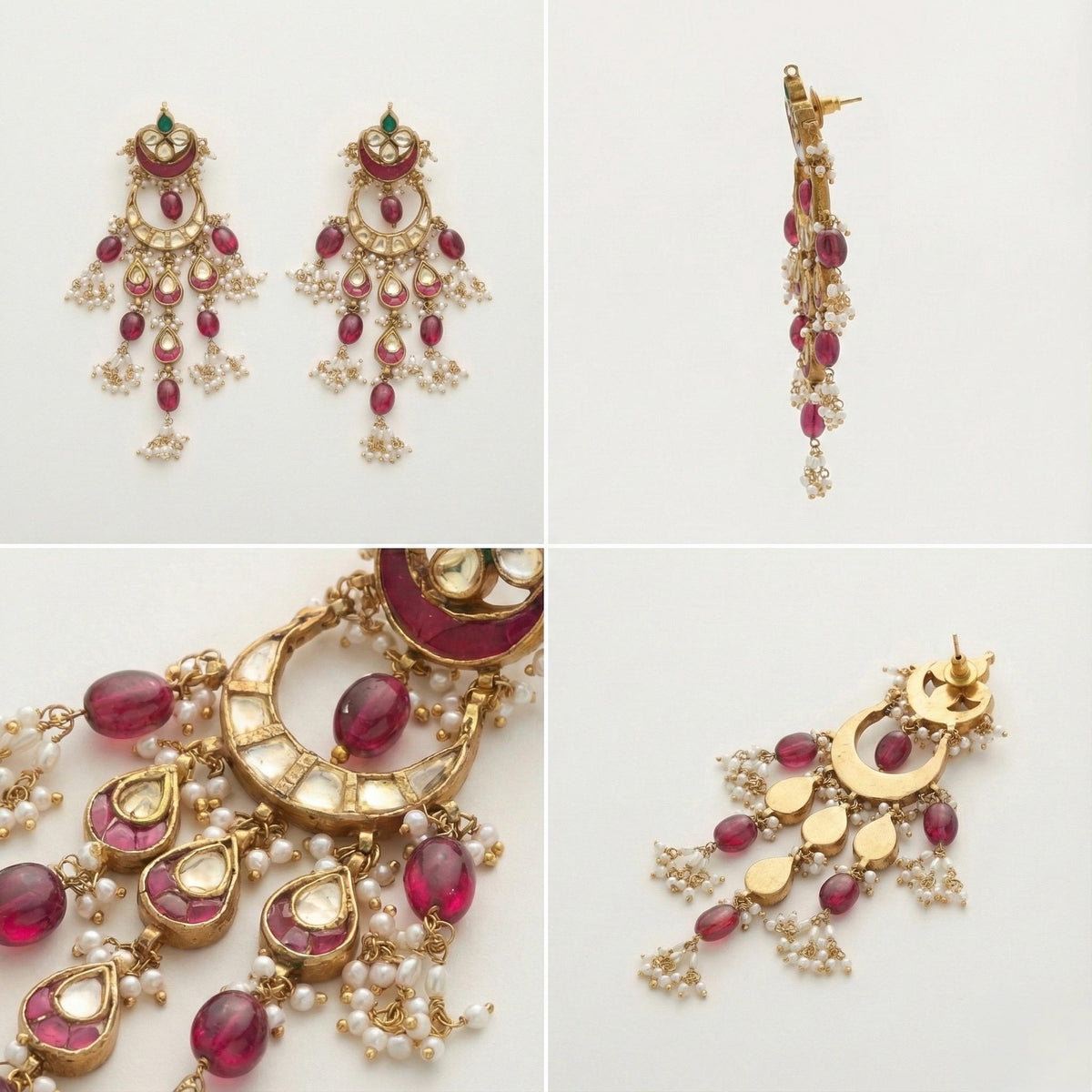 Kundan Chandbali Earrings | 22k Gold Plated Pink Stone  | South Indian Bridal Jewelry
