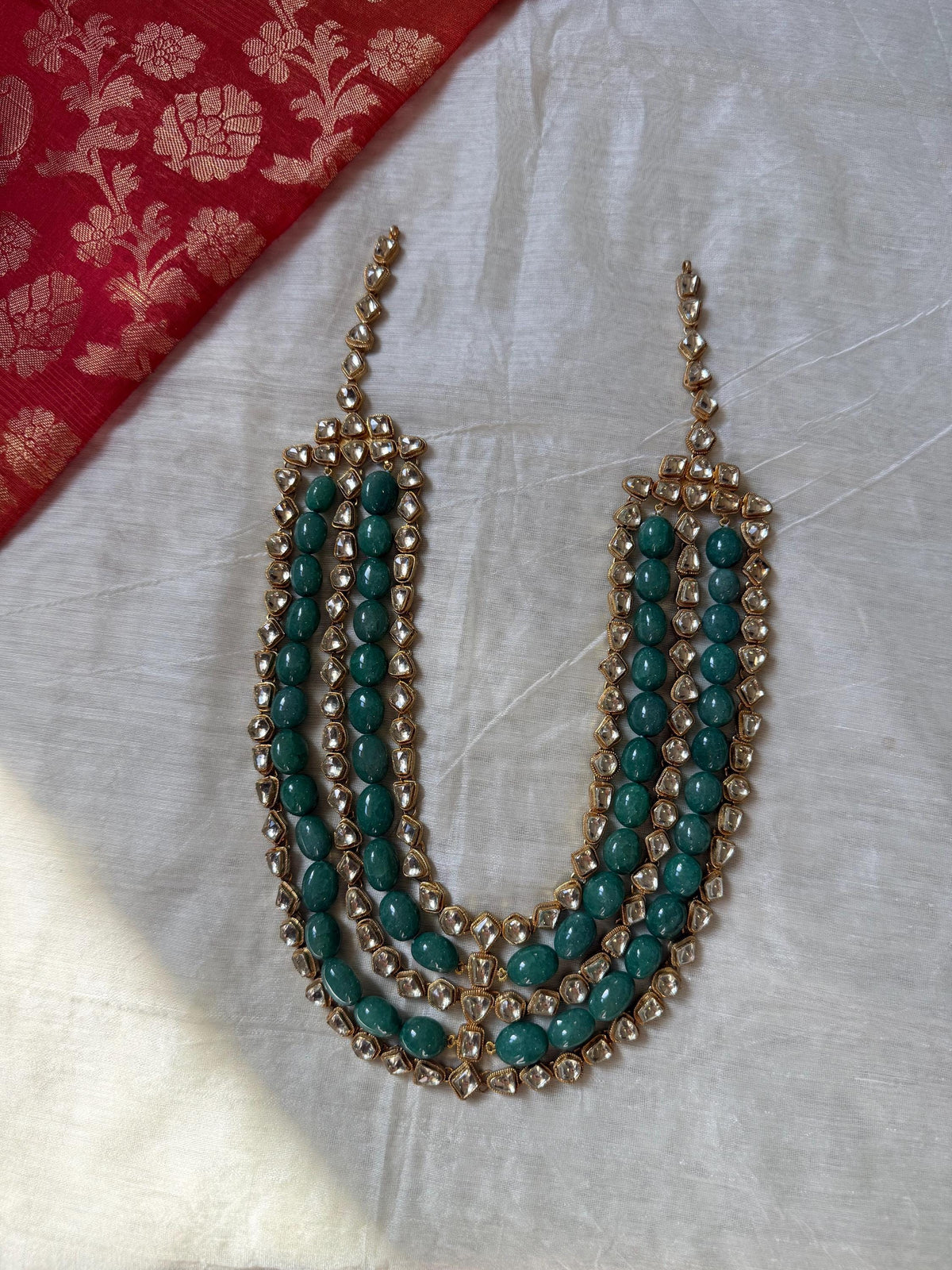 Handmade Kundan Bridal Necklace Set, 22K Gold Plated Indian Wedding Jewelry