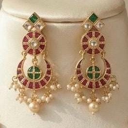 Kundan Jewelry, Bridal Necklace with Chandbali Earrings, Indian Wedding Choker
