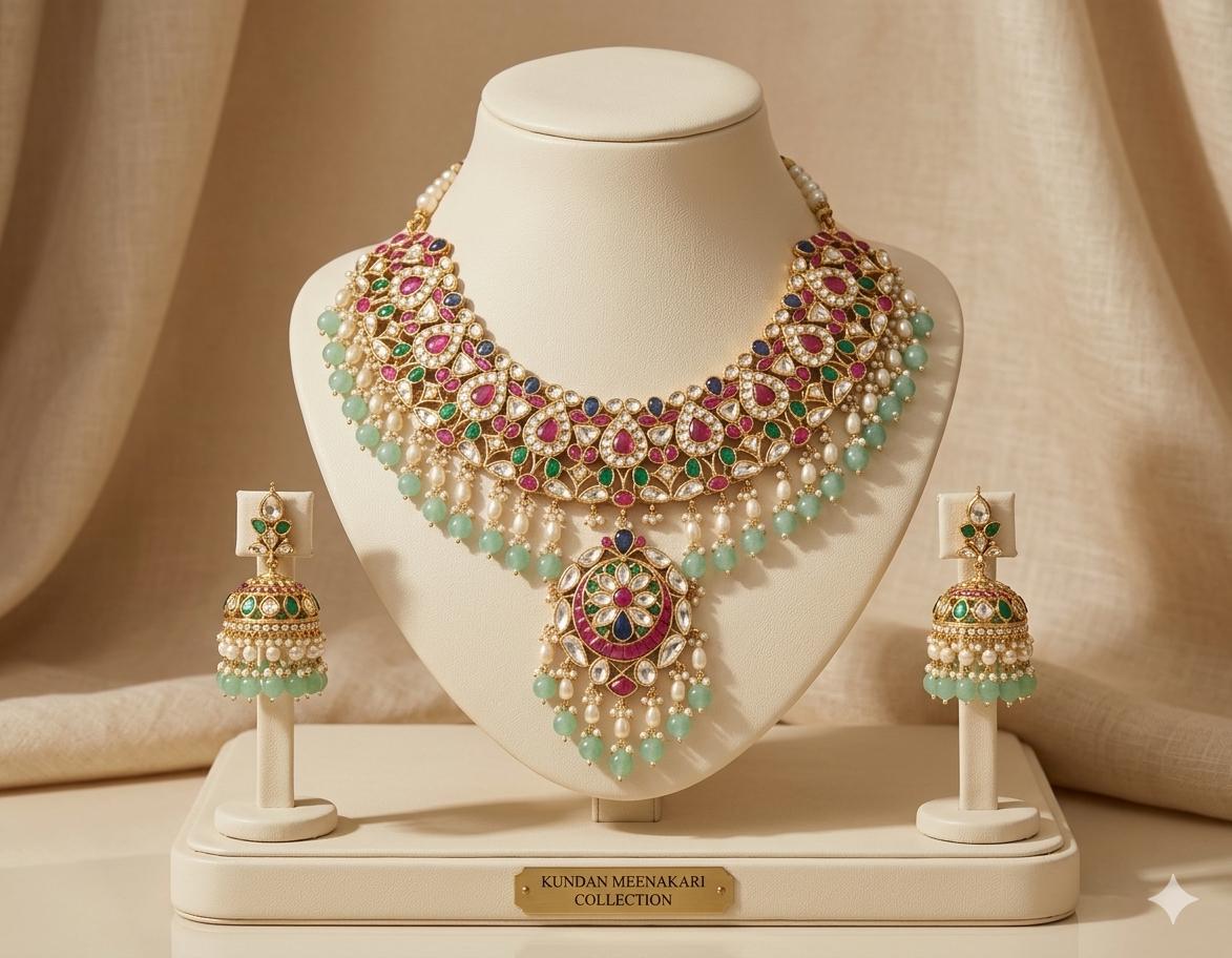 Kundan Jewelry, Handmade Bridal Necklace with Earrings and tikka, Indian Wedding Choker