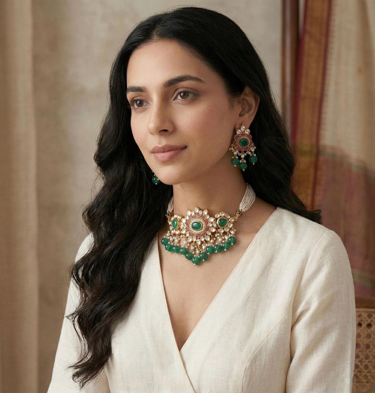Handmade Kundan Choker Necklace Set | 22K Gold Plated Indian Jewelry