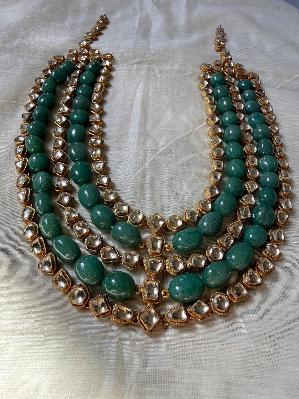 Handmade Kundan Bridal Necklace Set, 22K Gold Plated Indian Wedding Jewelry