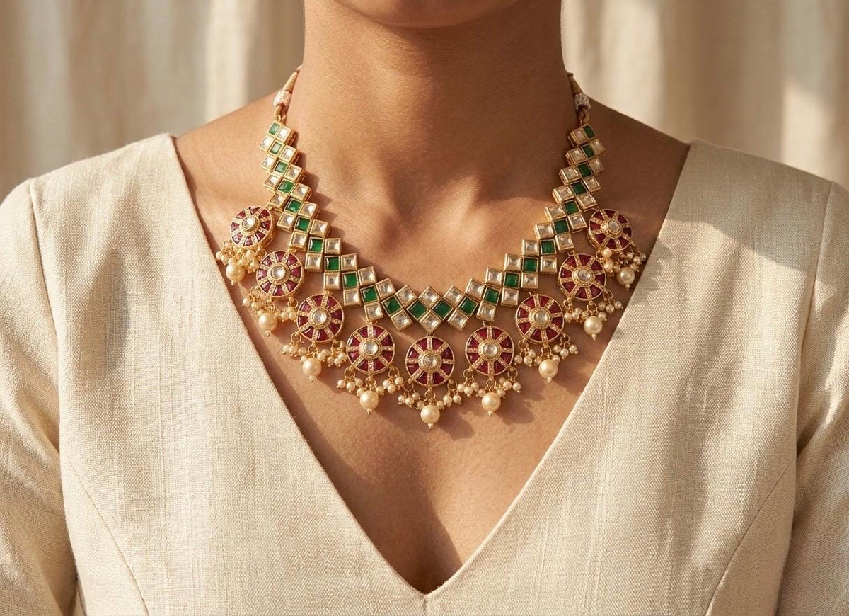 Kundan Jewelry, Bridal Necklace with Chandbali Earrings, Indian Wedding Choker